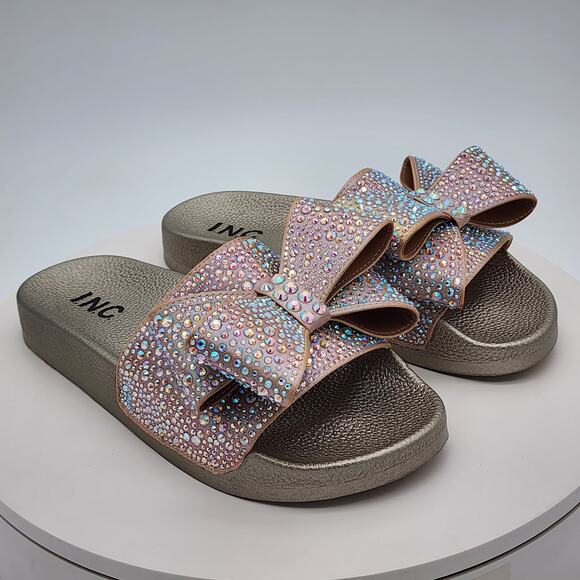 INC International Concepts Shoes - NEW - I.N.C. International Concepts Peymin76 AB Bow Rhinestone Slide Sandals 7 M